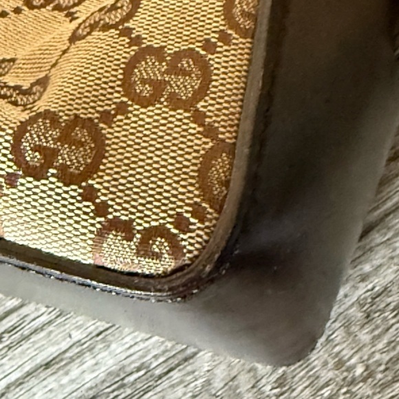 EUC Gucci Vintage Beige and Dark Brown Canvas and Leather Signature Tote Bag - Picture 8 of 12